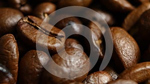 Coffee bean background. Close up. Rotating