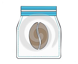 Coffee bean bag illustration, simple packaging design with a coffee bean