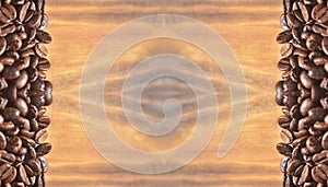 Coffee bean on a brown wooden background