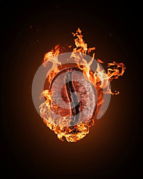 Coffee bean in a burning flame on a black background