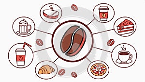 Coffee bean with cafe elements, coffee and drink related icon set. vector design Generative AI