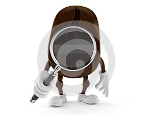 Coffee bean character looking through magnifying glass