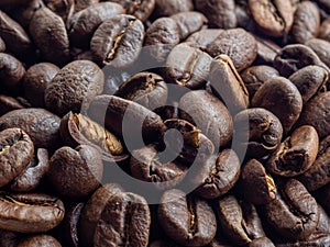 Coffee bean closeup with imperfect beans