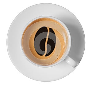 Coffee bean drawing art on coffee foam in cup