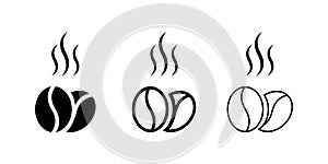 Coffee bean icon isolated on white background. Line bean icon. Morning coffee vector. Black line grain icon design. Coffee sign or