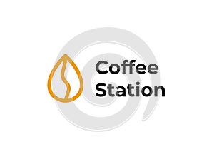 Coffee bean with liquid drop logo. Coffee station logotype