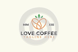 Coffee Bean Natural Heart Shape Logo Concept