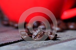 Coffee bean on the wooden