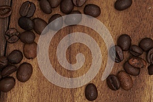 Coffee Beans on Zebrano wood shelf photo