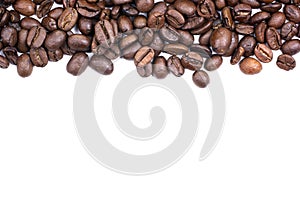 Coffee beans on white background isolated brown caffeine roasted espresso close up bean dark closeup pattern roast mocha grain top photo