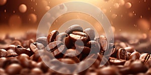 Coffee beans background. Close up of roasted coffee beans with AI generated.