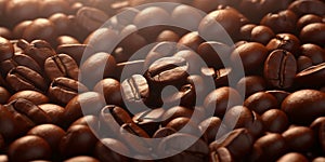 Coffee beans background. Close up of roasted coffee beans with AI generated.