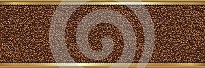 Coffee beans background with gold frame