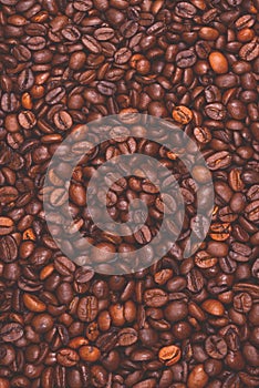 Coffee beans background. Top view. Coffee beans texture