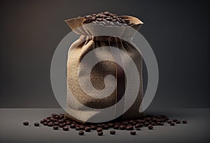 Coffee beans in bag isolated on gray background illustration. Ai genrative