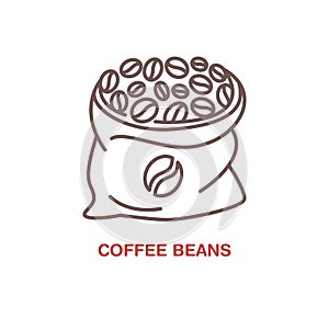 Coffee beans in bag vector line icon. Barista equipment linear logo.