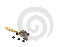 Coffee beans in bag on white background