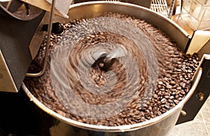 Coffee Beans Being Stirred in a roaster