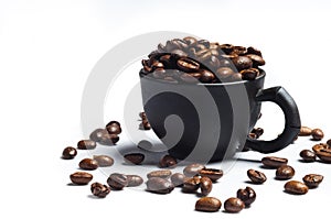 Coffee beans and black cups