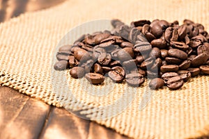 Coffee Beans Border over Burlap