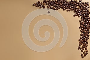 Coffee beans on a brown background