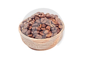 Coffee beans in brown cup
