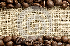 Coffee beans on burlap