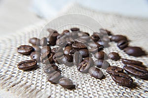 Coffee beans on the burlap