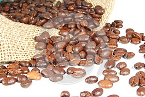 Coffee beans and burlap bag
