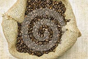 Coffee Beans In Burlap Bag Close Up