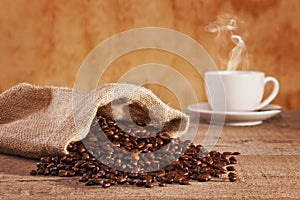 Coffee Beans and Burlap Sack