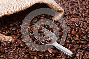 Coffee Beans with Burlap Sack