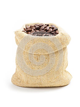 Coffee beans in burlap sack