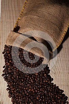 Coffee beans in burlap sack