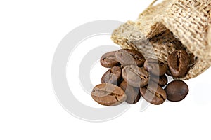 Coffee beans, caffein drink symbol isolated white background