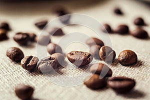 Coffee beans and candy cane.spilled coffee beans