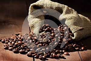 Coffee beans in canvas sack