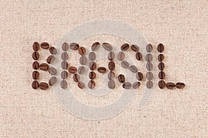 Coffee beans on canvas: the word Brasil photo