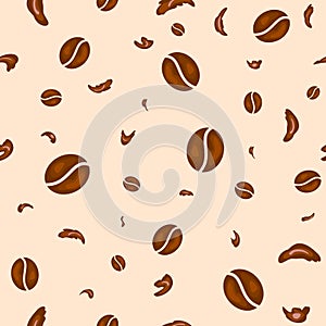 Coffee beans and chocolate chips, seamless background