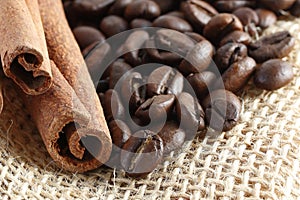 Coffee beans and cinnamon stick