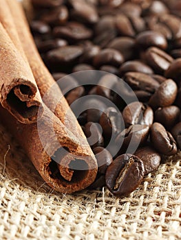 Coffee beans and cinnamon stick