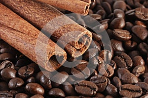 Coffee beans and cinnamon stick