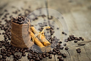 Coffee beans and cinnamon stick