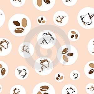 Coffee and beans in circles seamless pattern illustration