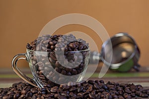 Coffee beans in clear cup