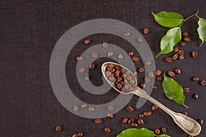 Coffee beans and coffea leaves.