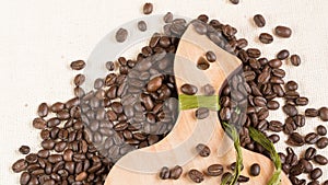 Coffee beans.coffee beans sprinkled on fabric.
