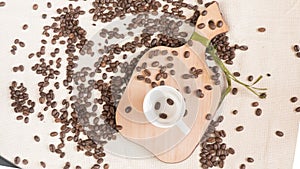 Coffee beans.coffee beans sprinkled on fabric.