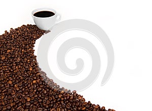 Coffee beans and coffee cup
