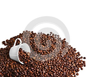Coffee beans and coffee cup
